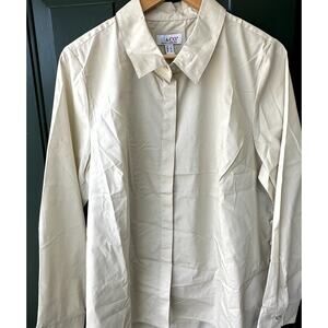 NEW Denim & Co. QVC Coolmax Curved Hem Shirt with Button Detail Sz L Khaki